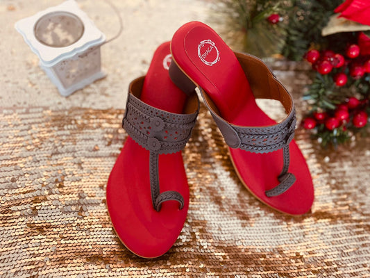 Red and Grey Block heel